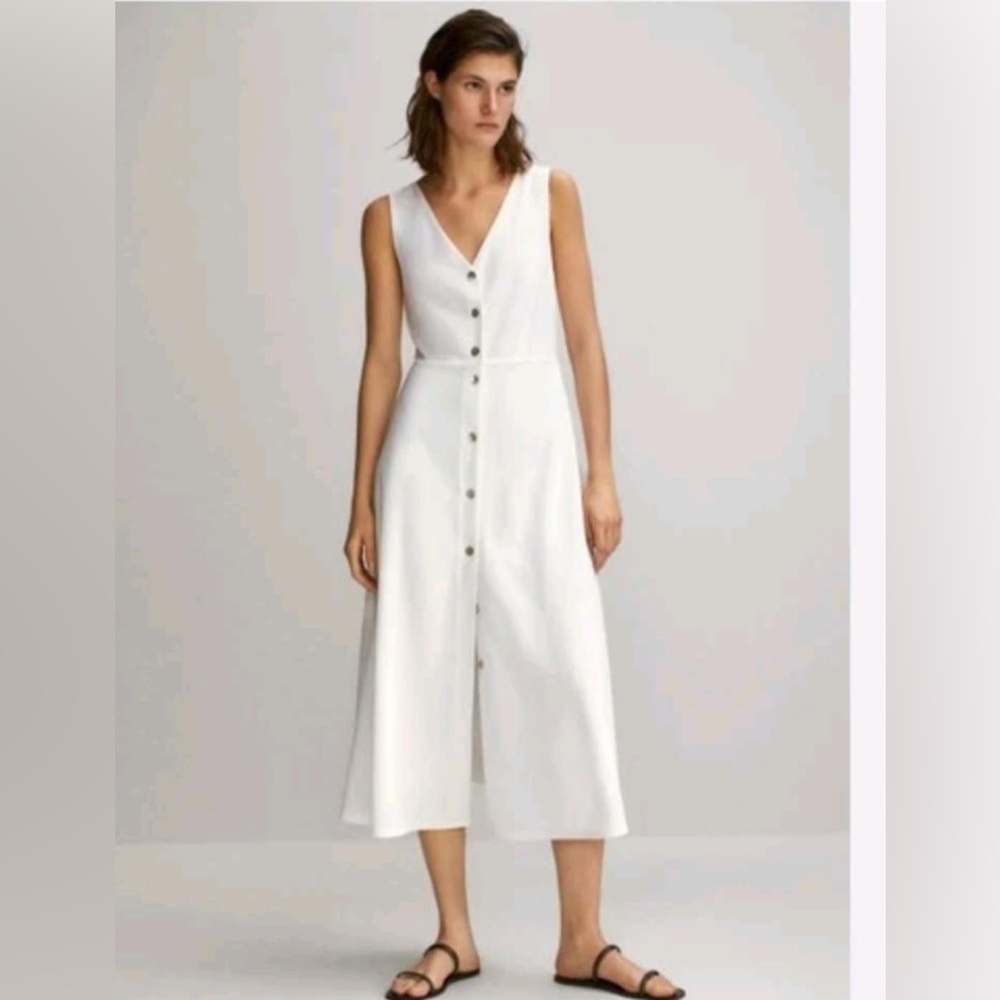 Massimo Dutti White Sleeveless V-Neck Sundress